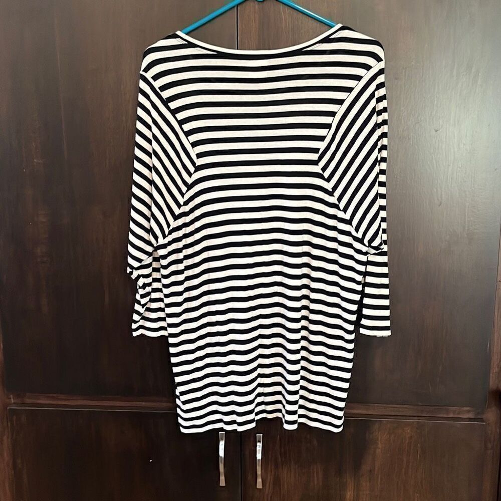 Cabi Bistro Black and White Striped Long Sleeve Top Medium #5188 - Picture 3 of 5